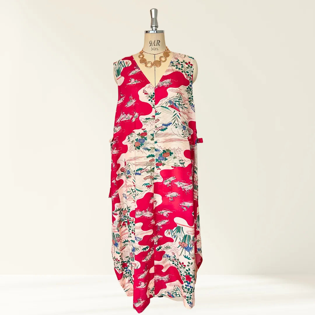 Kimono Dress|Opera Pink Botanical A-Line Maxi Dress