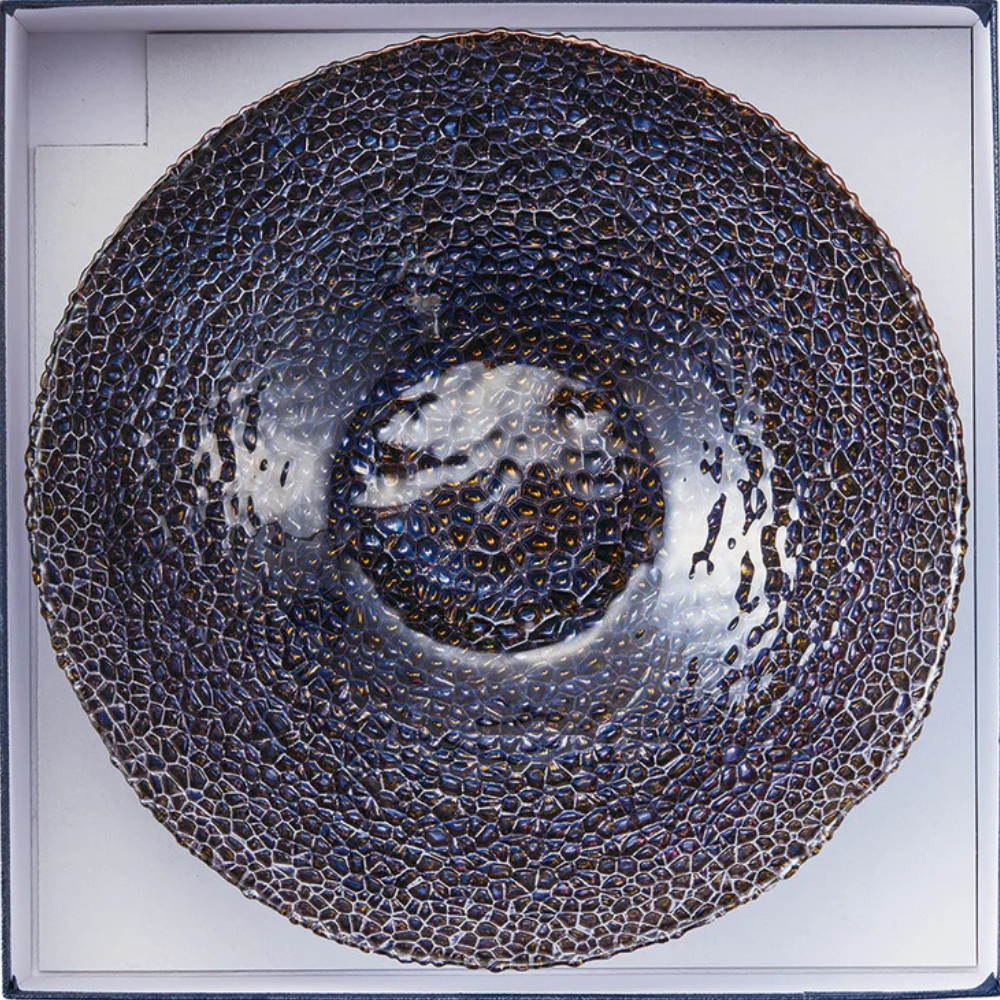 Glamour Bronze Sapphire Jewel-Inspired Glass Bowl