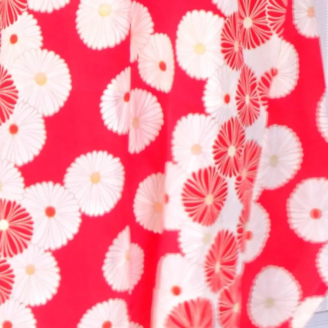 Kimono Dress|Red & White Chrysanthemum A-Line Maxi Dress