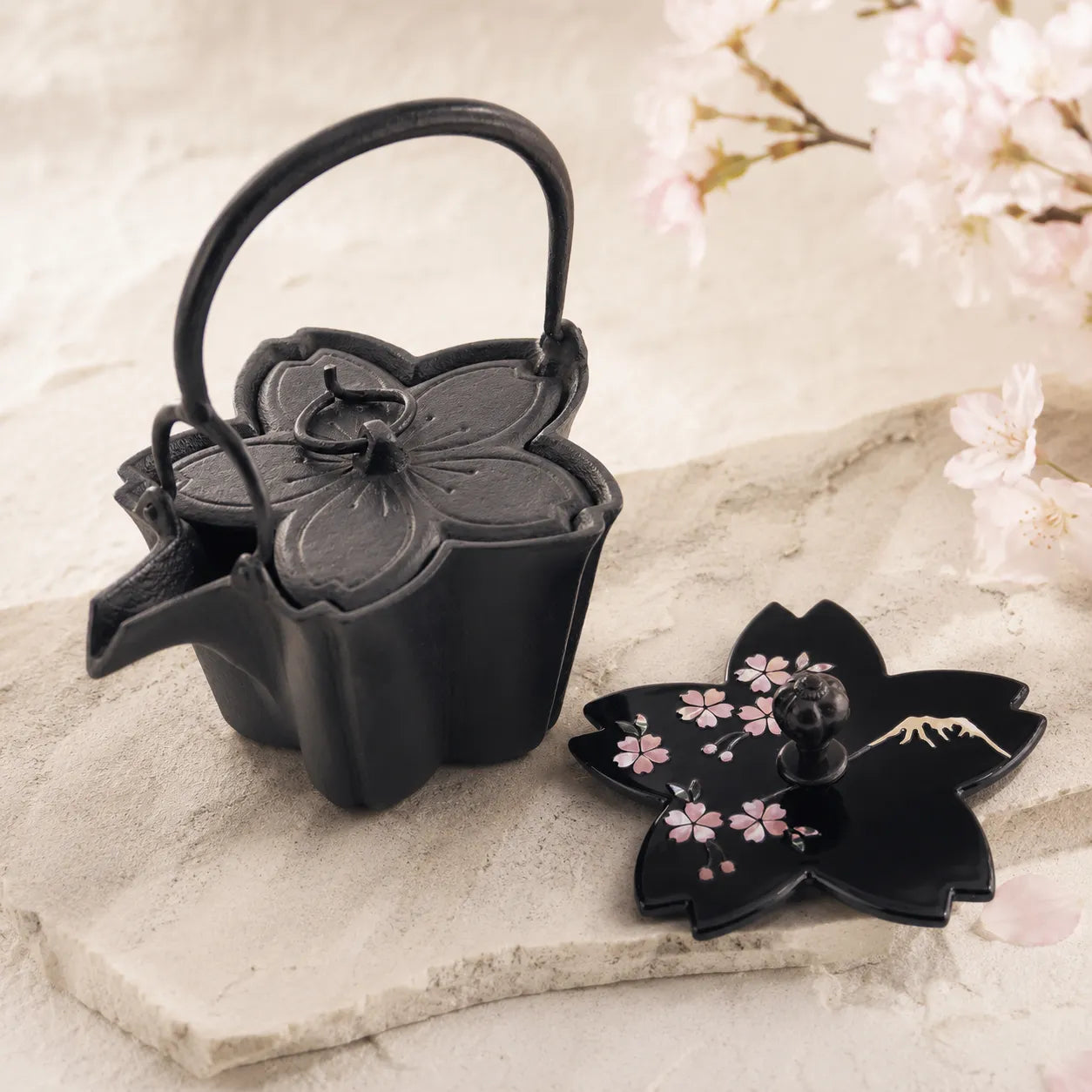 Fuji Sakura Black Lacquer Iron Sake Pitcher