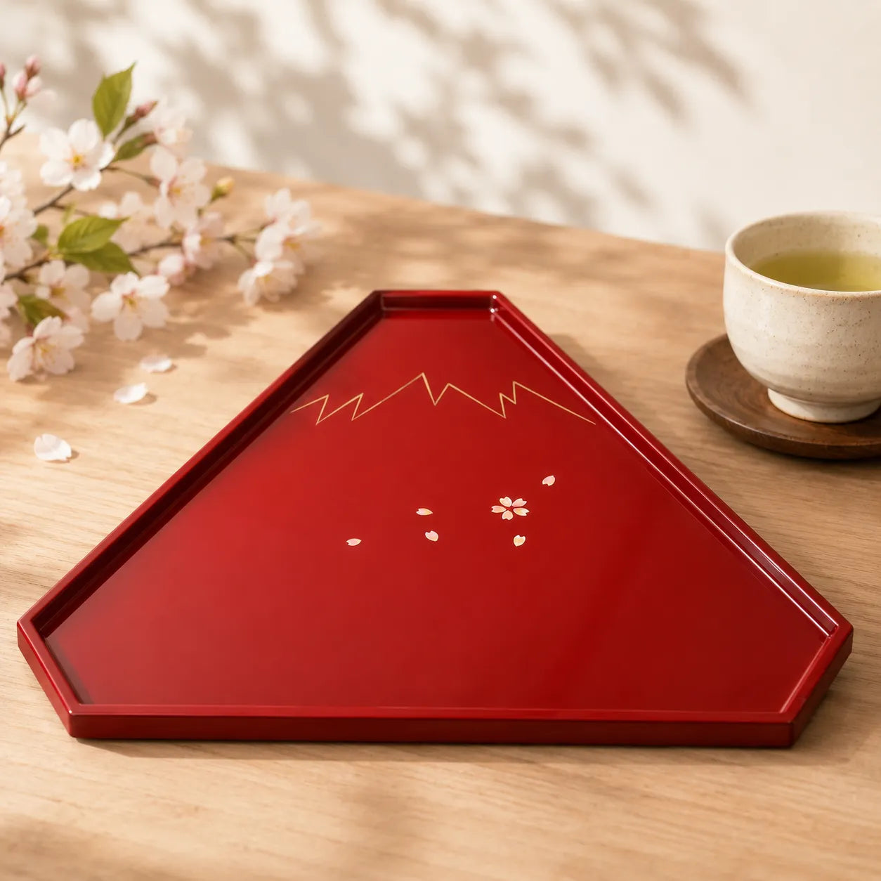 Fuji Sakura Red Lacquer Fuji Tray
