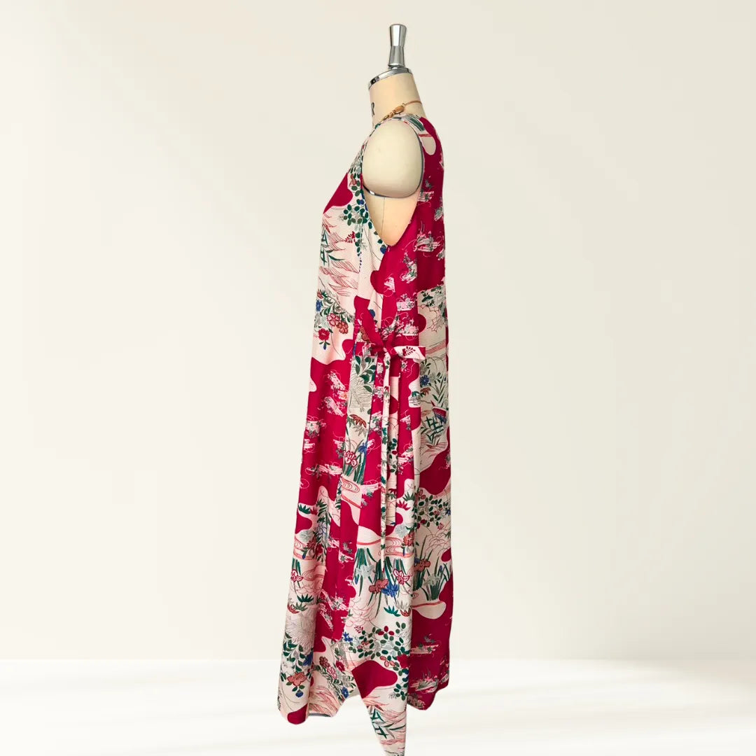 Kimono Dress｜Opera Pink Botanical A-Line Maxi Dress
