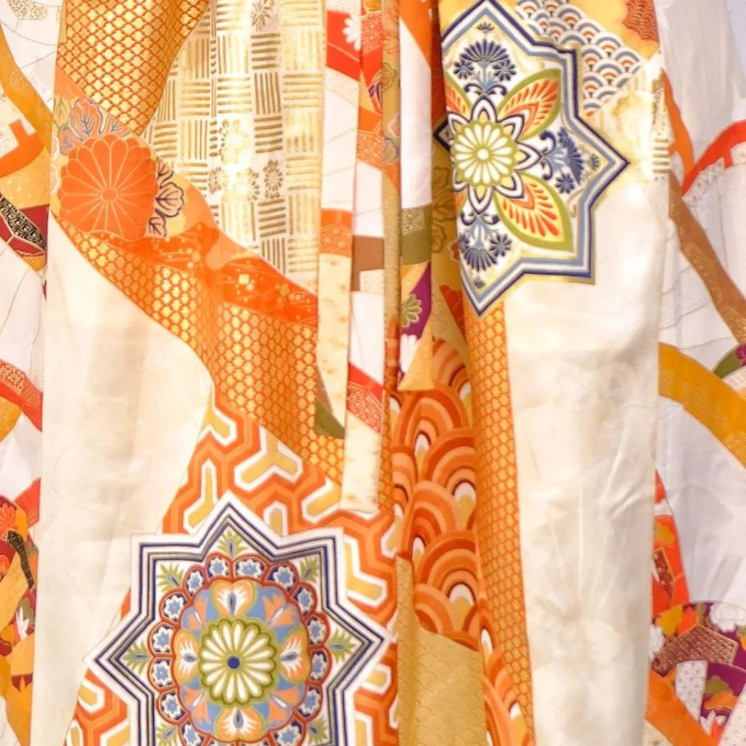 Kimono Dress｜Lined Beige Geometric A-Line Maxi Dress