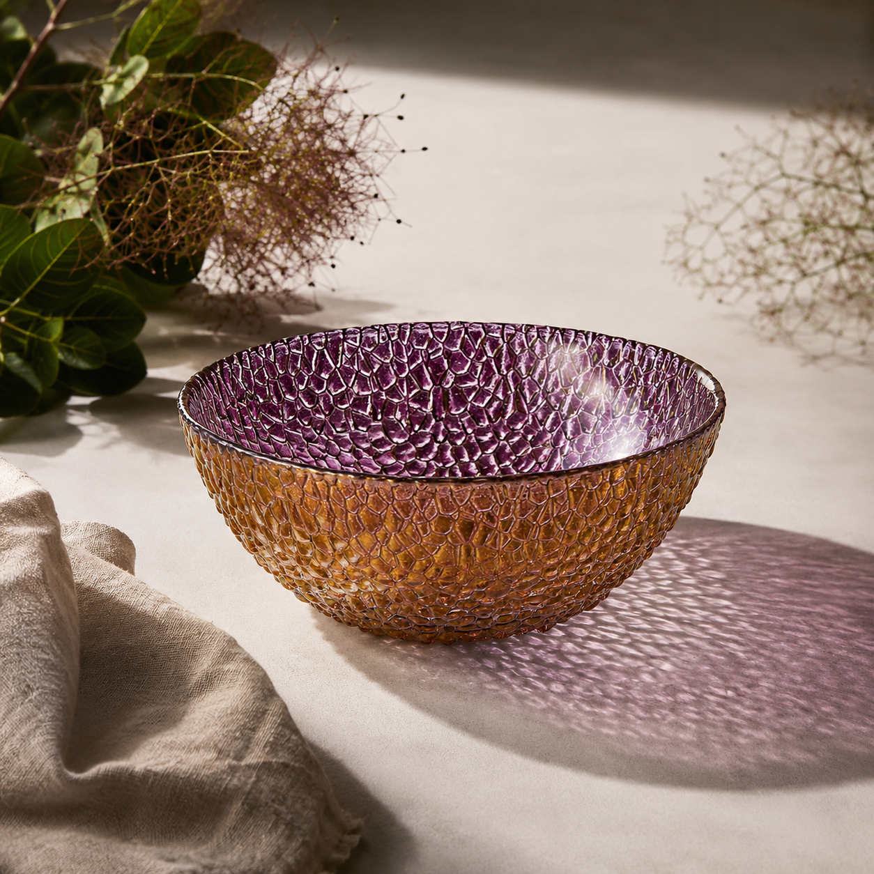 Glamour Gold Amethyst Jewel-Inspired Glass Bowl