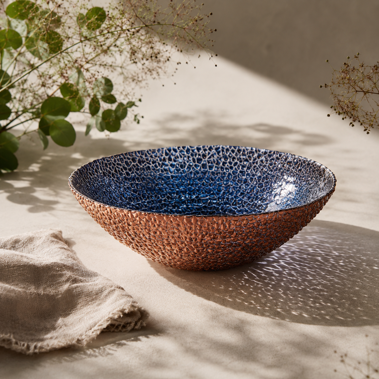 Glamour Bronze Sapphire Jewel-Inspired Glass Bowl