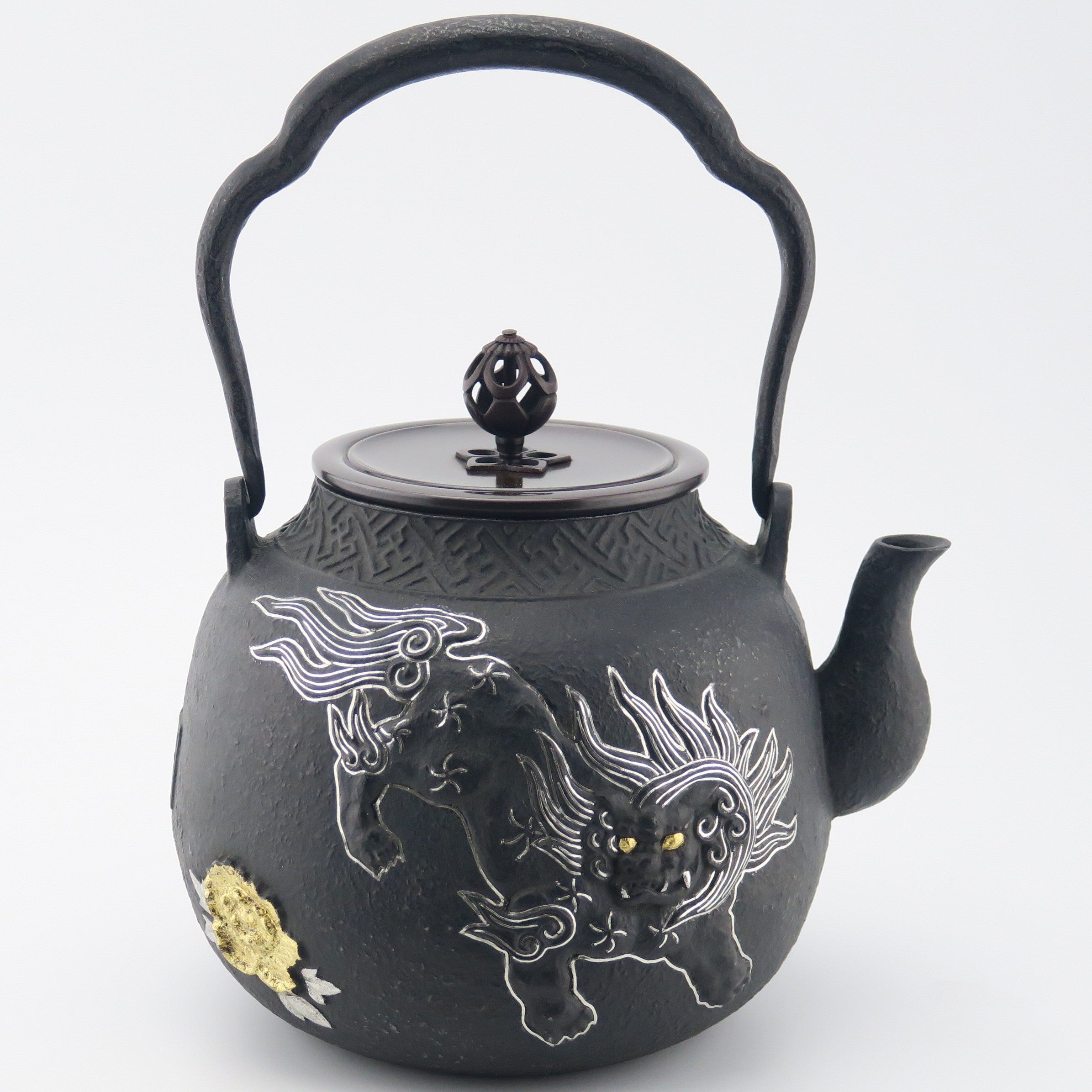 Chinese Lion and Peony Inlay Tetsubin