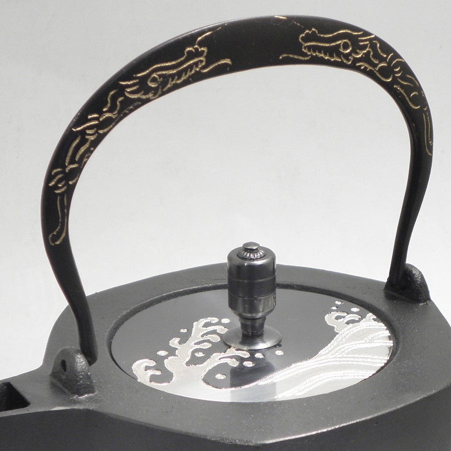 Hato Black Silver Hexagonal Tetsubin with Black Dragon Handle