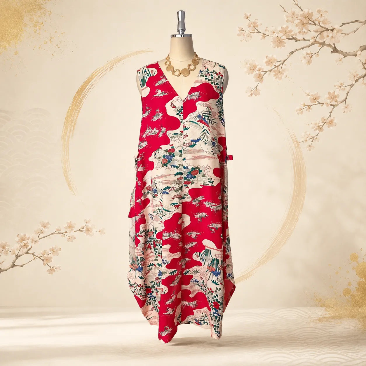 Kimono Dress｜Opera Pink Botanical A-Line Maxi Dress